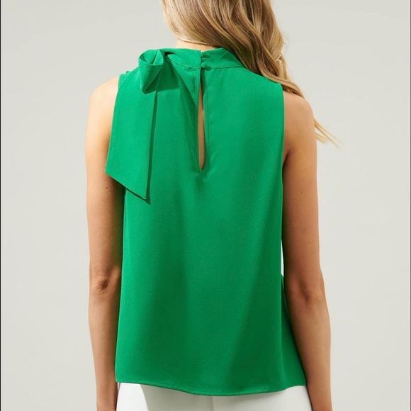 New York & Company Tops - New York & Company Vibrant Green Bow Back Blouse